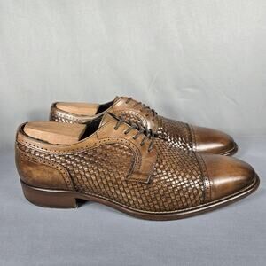 Johnston & Murphy Cormac Oxford Mens 9.5 M Mahogany Woven Italian Calfskin Shoes